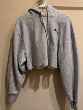Champion Cropped Gray Hoodie Sweatshirt
